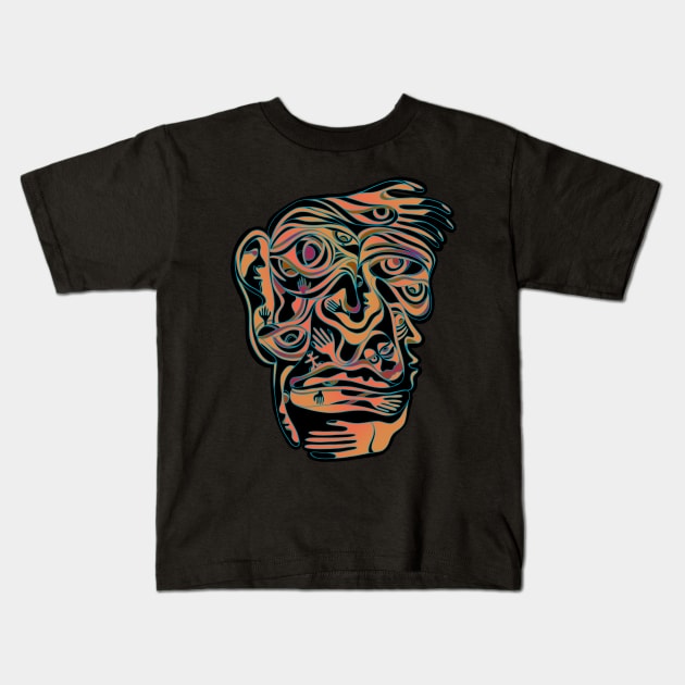 Abstract Hand Eye Face - orange version Kids T-Shirt by DaveDanchuk